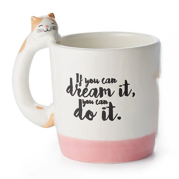 Tasse mit Katzenhenkel, Spruchtasse, 3D-Katzentasse